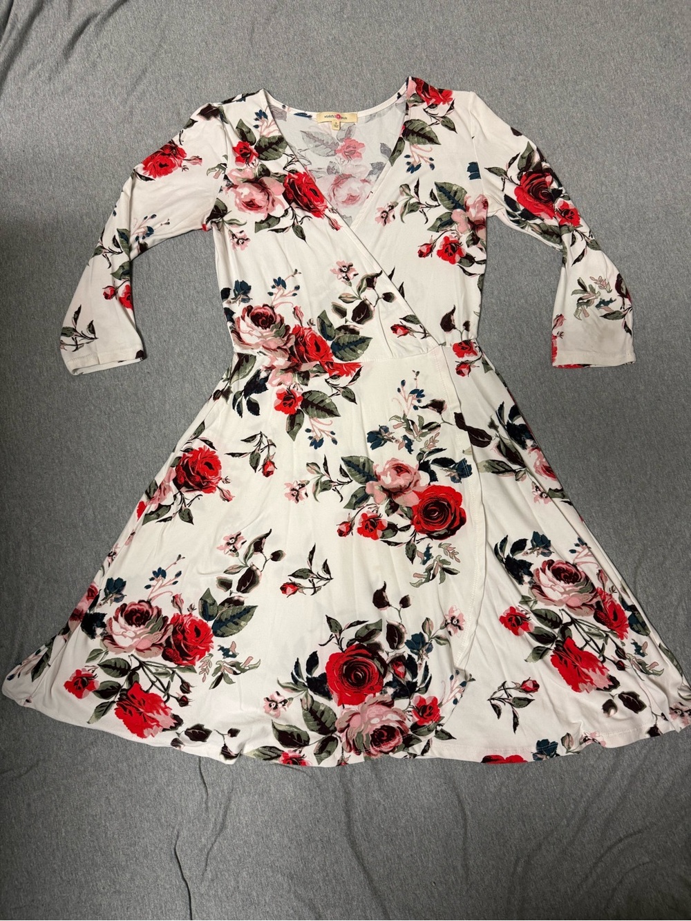 White Floral Dress with Vibrant Red Roses